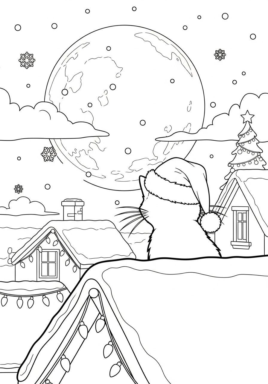 Christmas Cat free coloring pages 1