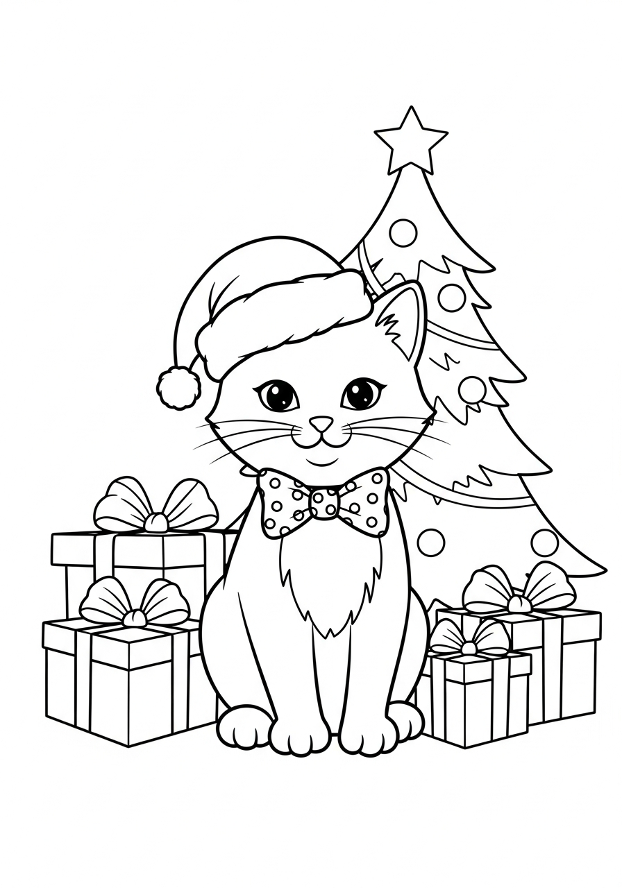 Christmas Cat coloring pages easy