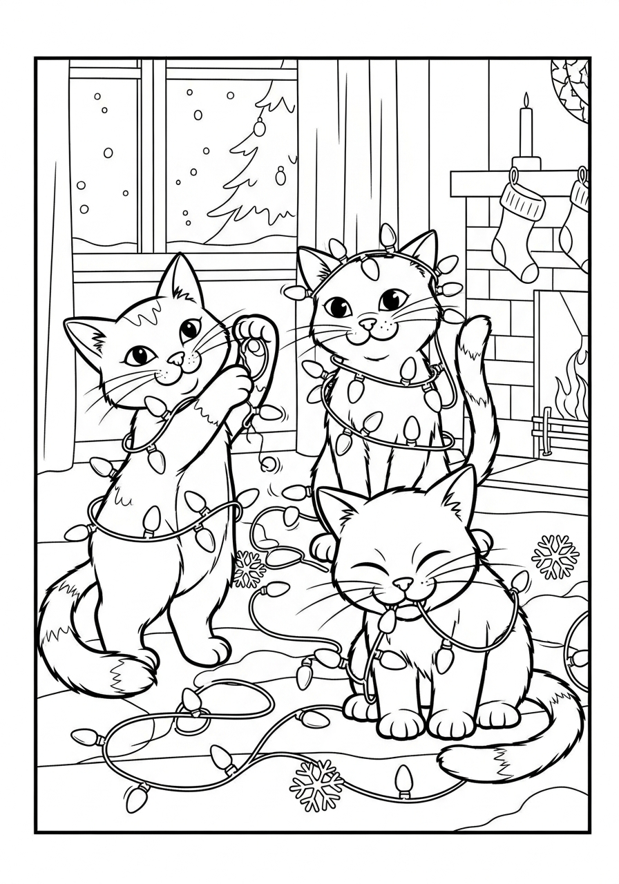 free Christmas Cat coloring pages pdf