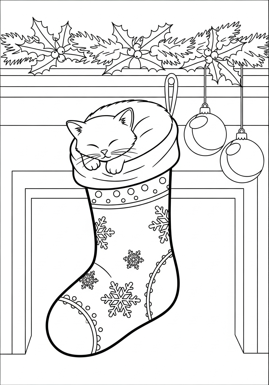 kids Christmas Cat coloring pages