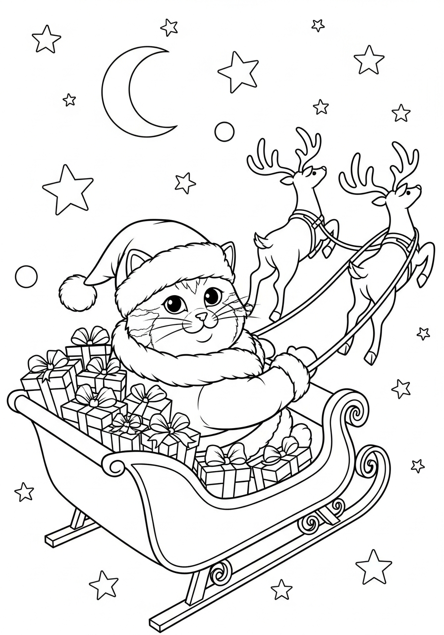free Christmas Cat coloring pages printable
