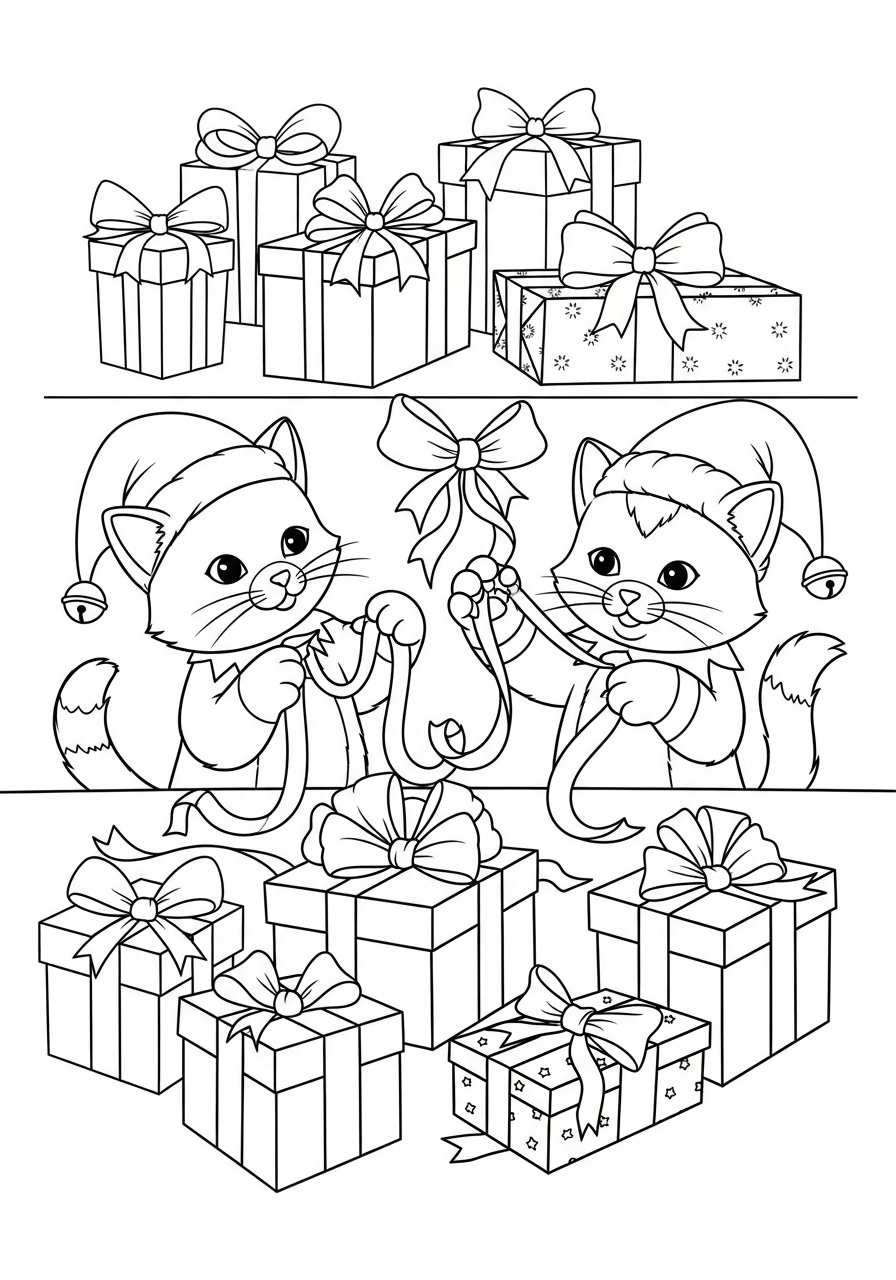 kawaii cute Christmas Cat coloring pages