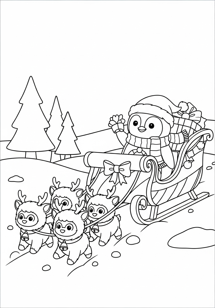 Christmas Penguin Coloring Pages 12 vintage Christmas Penguin coloring pages