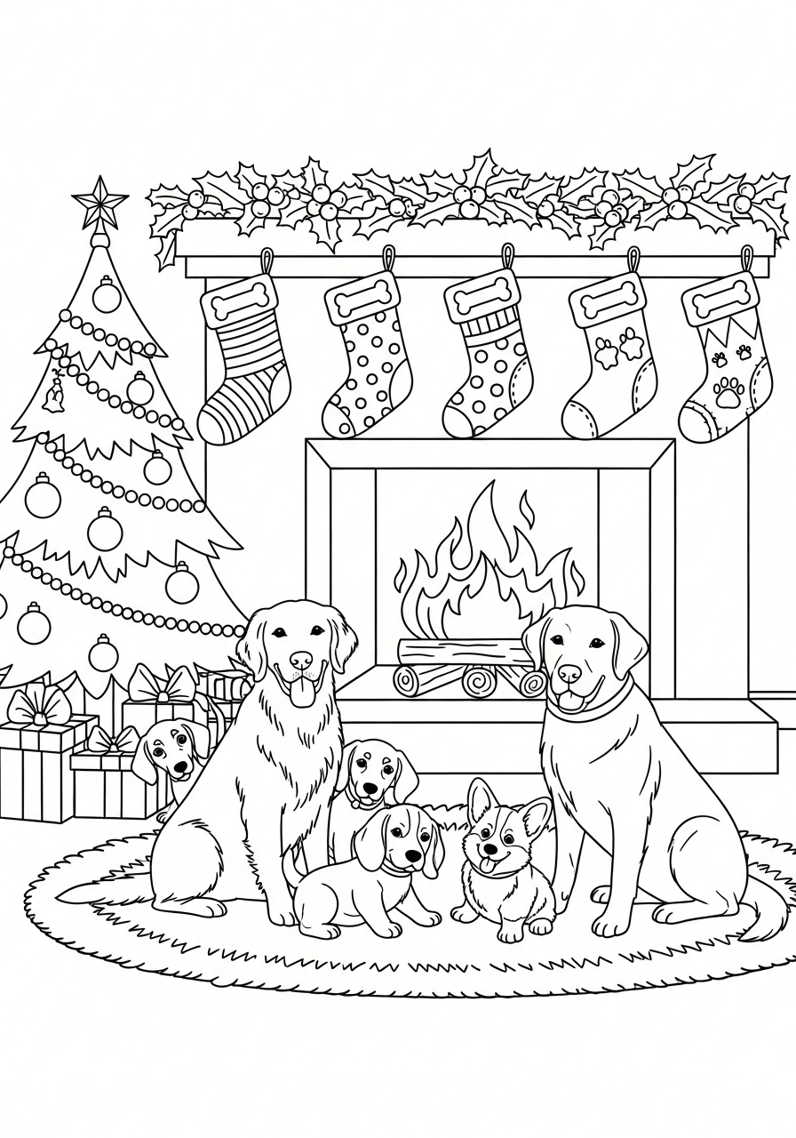 Christmas Puppy decorations coloring pages