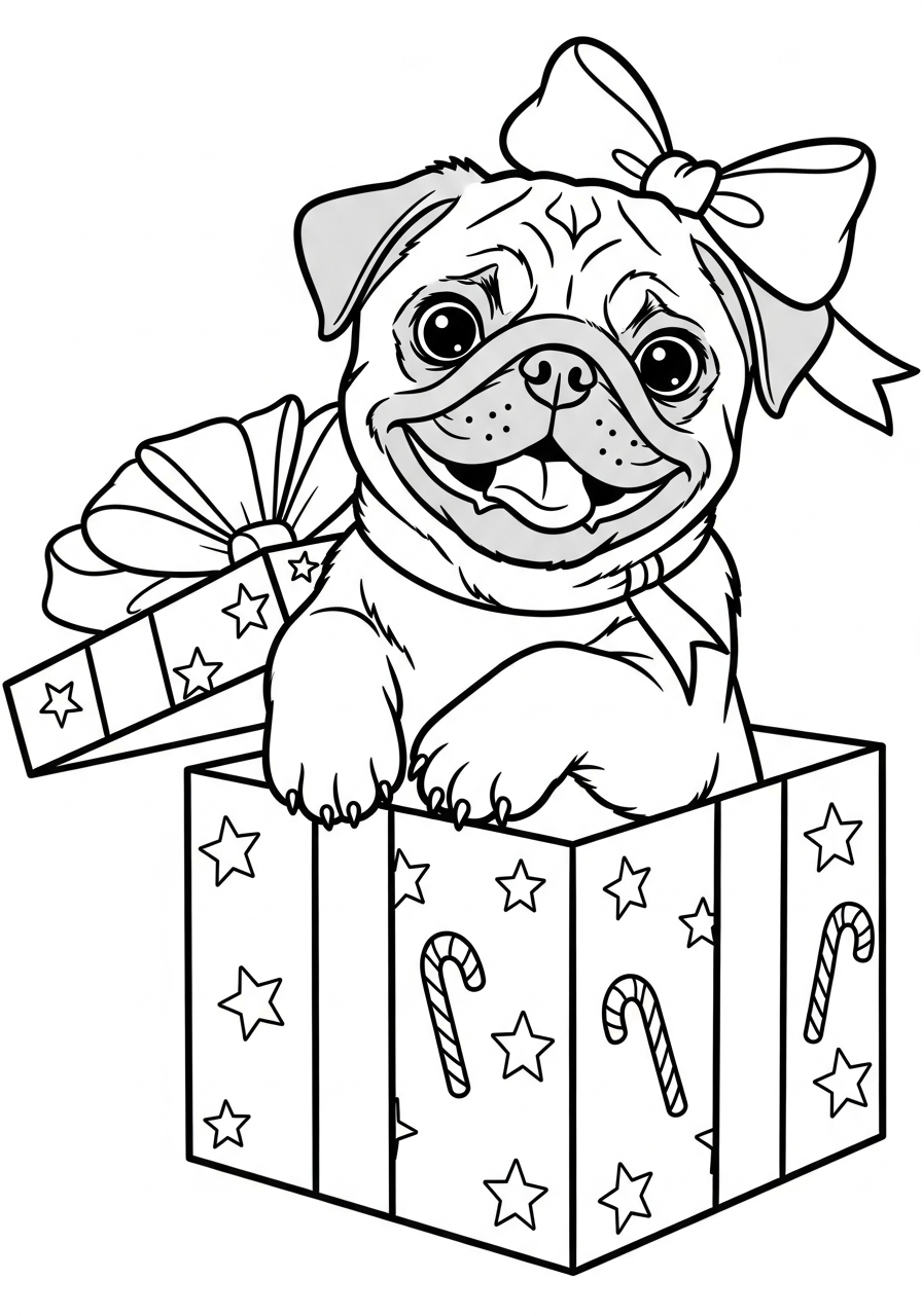easy cute Christmas Puppy coloring pages 1