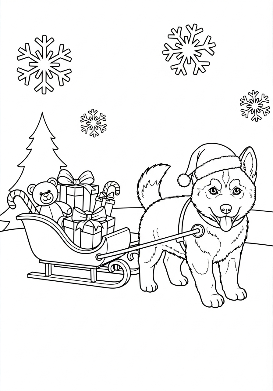 Christmas Puppy coloring book pages