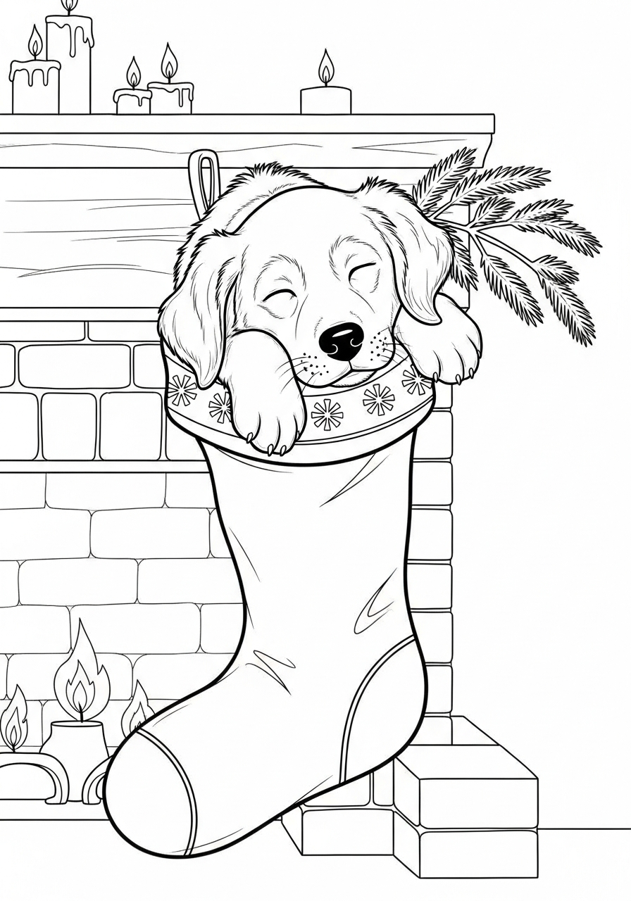 Christmas Puppy coloring pages for preschoolers