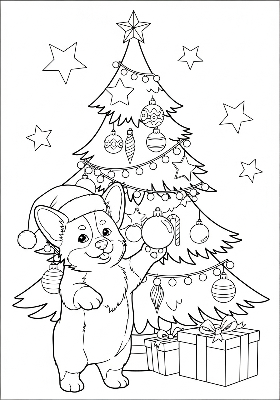 easy cute Christmas Puppy coloring pages