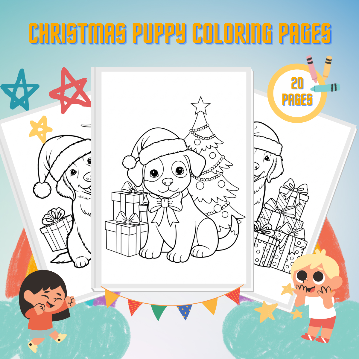 Christmas Puppy Coloring Pages thumbnail