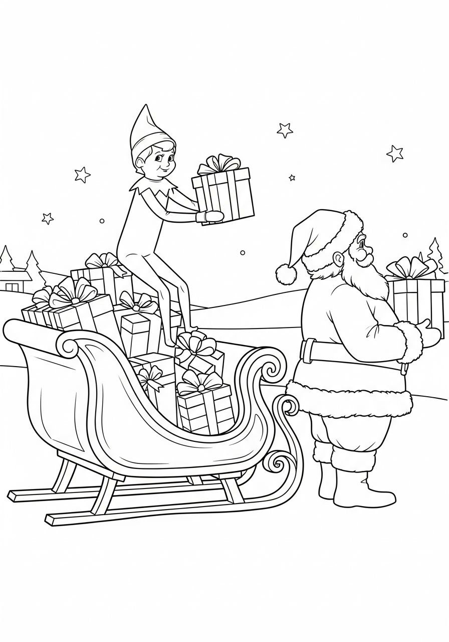 merry Elf on the Shelf coloring pages