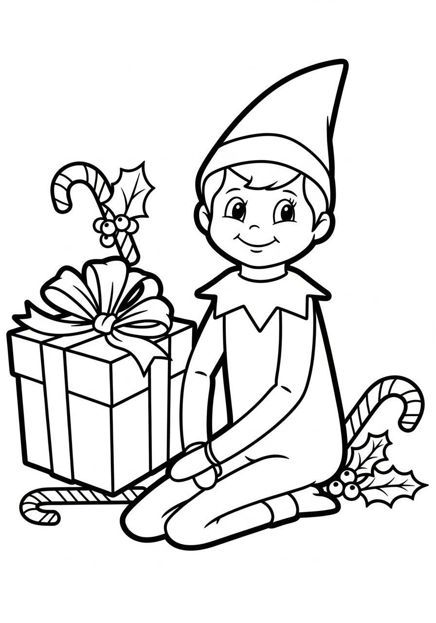 kawaii cute Elf on the Shelf coloring pages