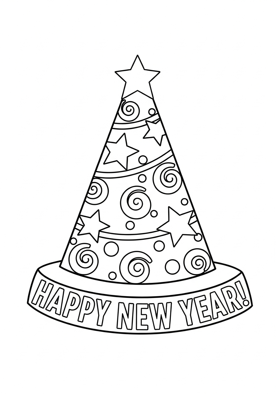 New Years Hat Coloring Pages 3 free full size printable New Years Hat coloring pages for adults pdf