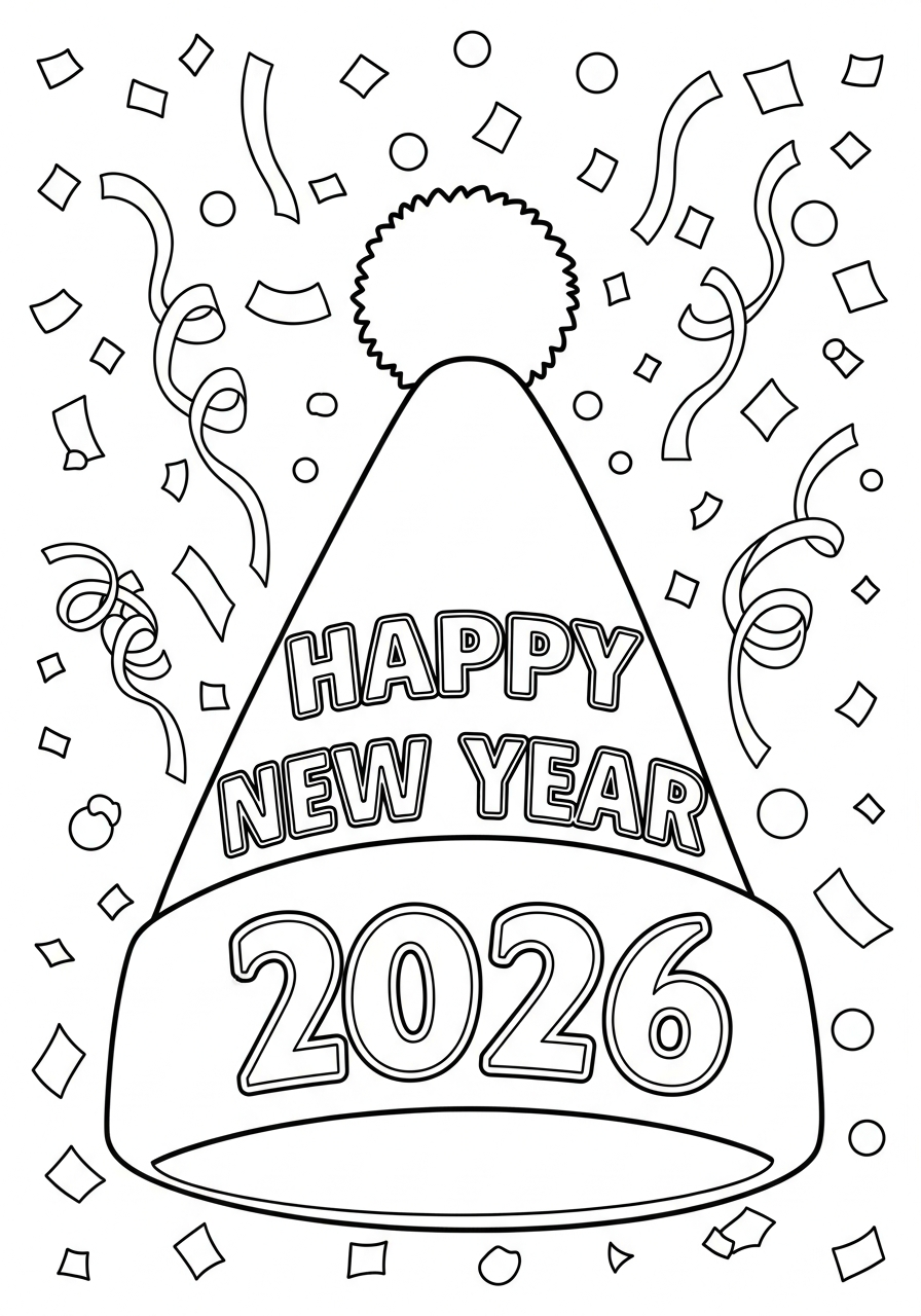 New Years Hat Coloring Pages 4 New Years Hat adult coloring pages