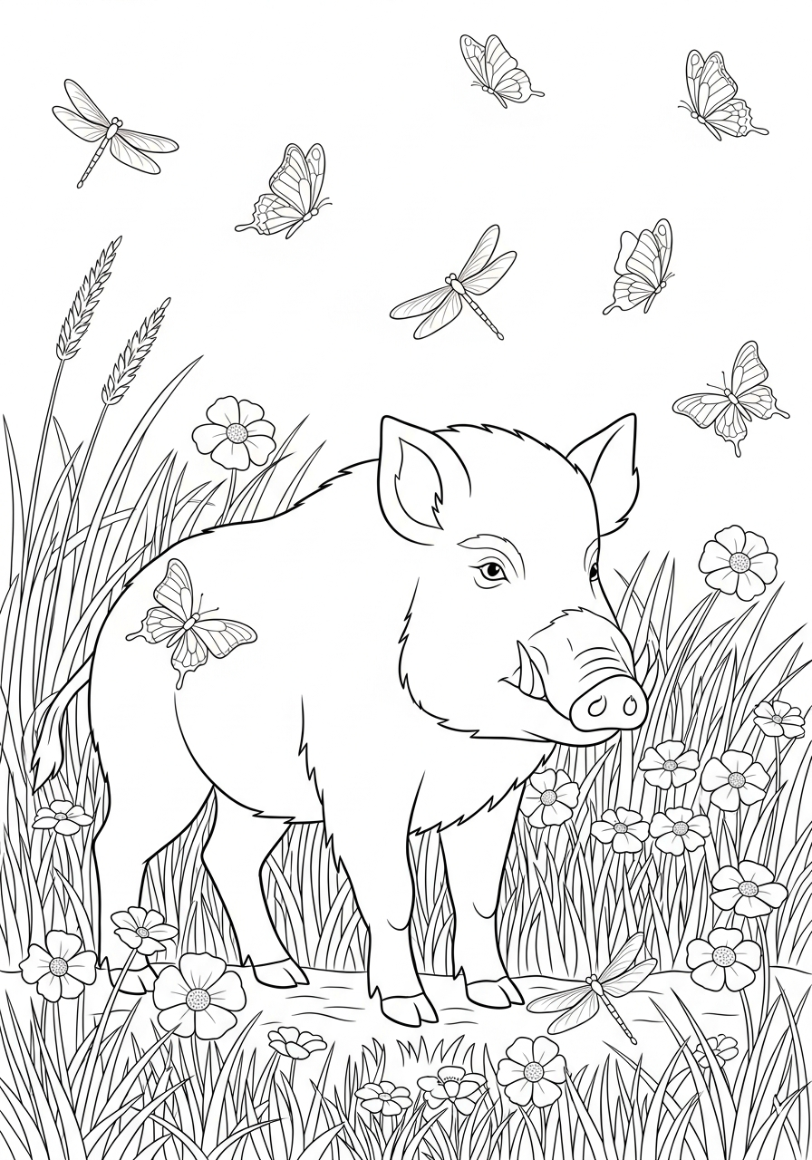 easy Wild Boar coloring pages 1