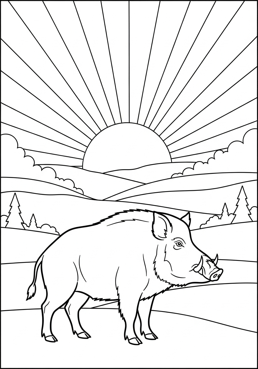 Wild Boar themed coloring pages