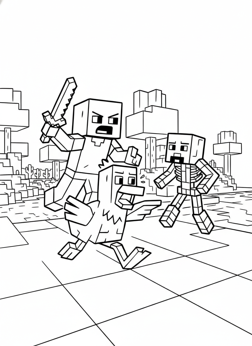 kawaii cute Chicken Jockey coloring pages