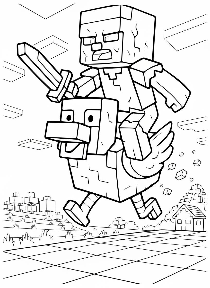 Chicken Jockey coloring pages for adults easy