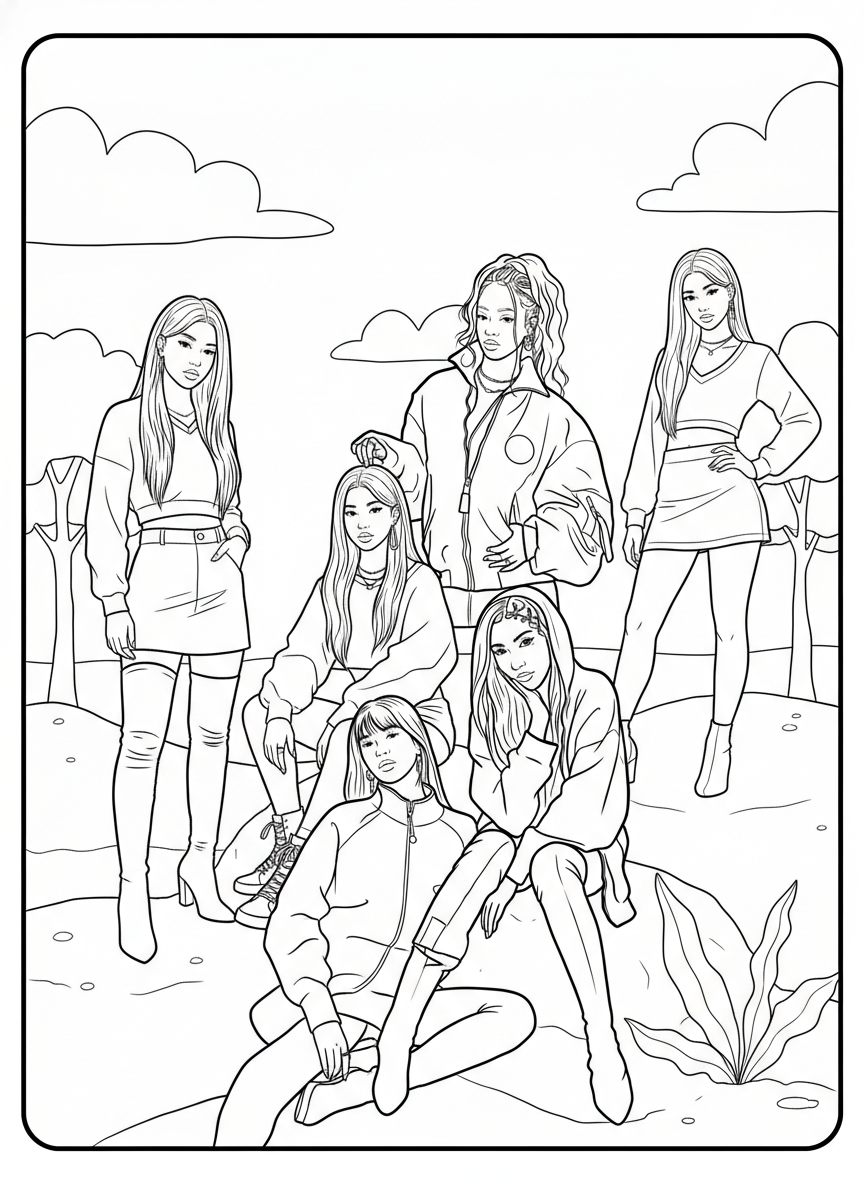 printable Katseye coloring pages for adults