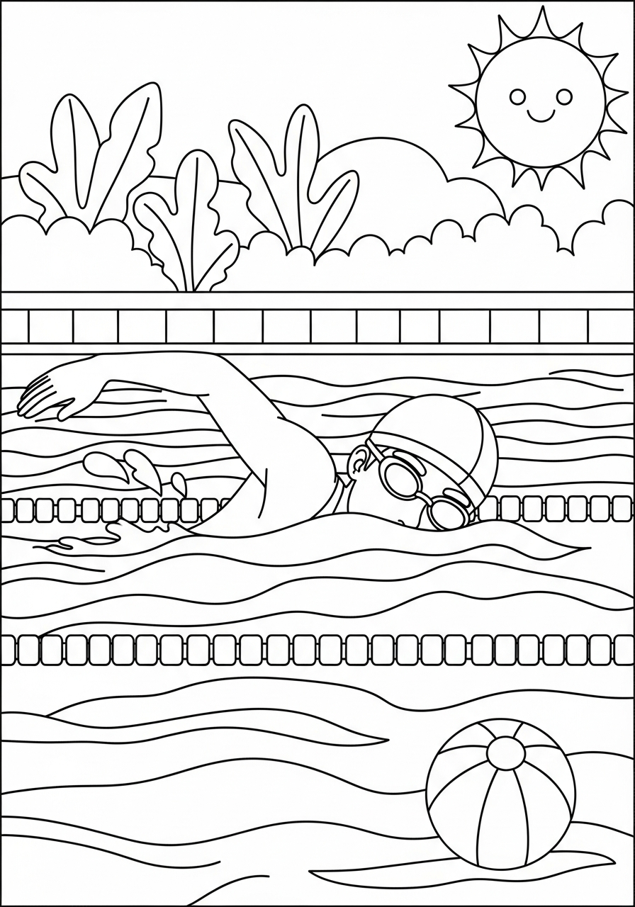 Swimming coloring book pages