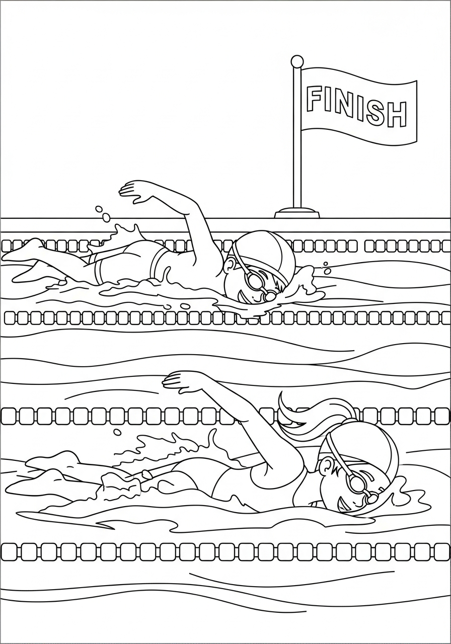 Swimming coloring pages for kids