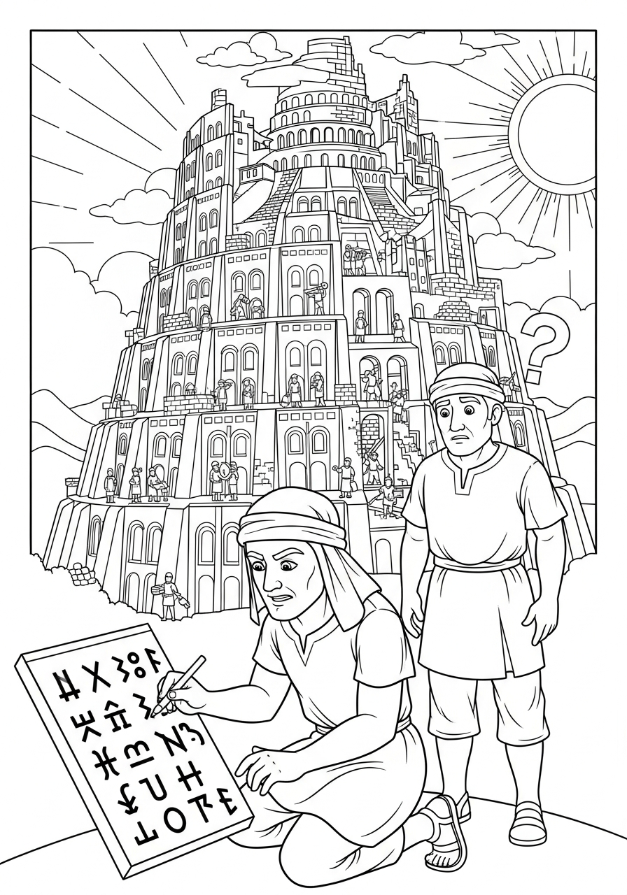 detailed Tower of Babel coloring pages