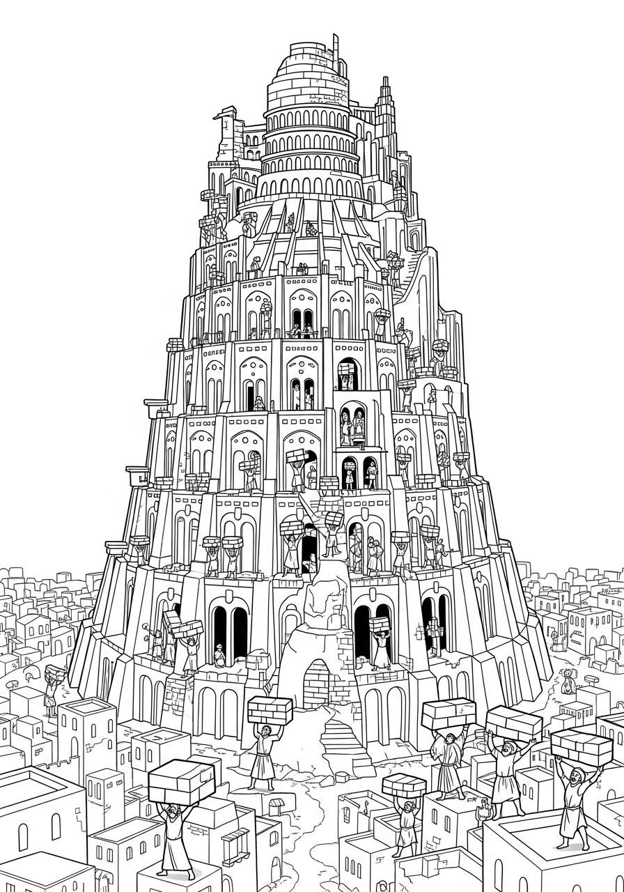 easy Tower of Babel coloring pages