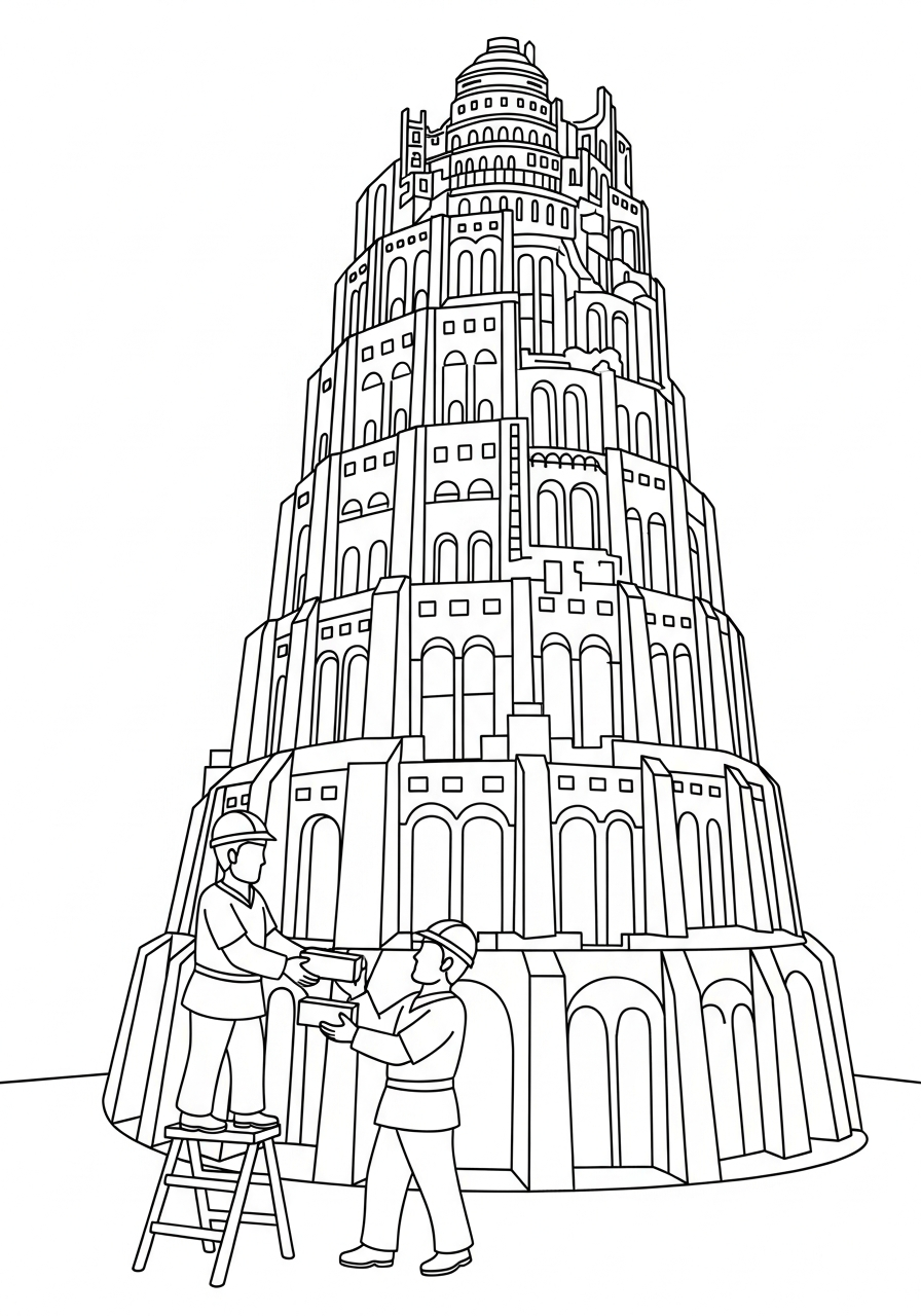 vintage Tower of Babel coloring pages