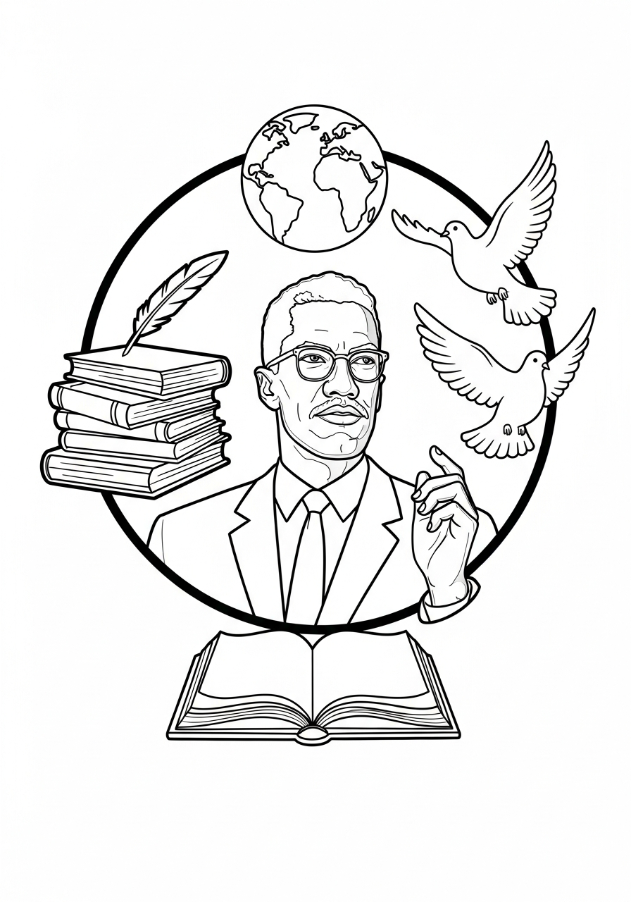 Malcolm X decorations coloring pages 2