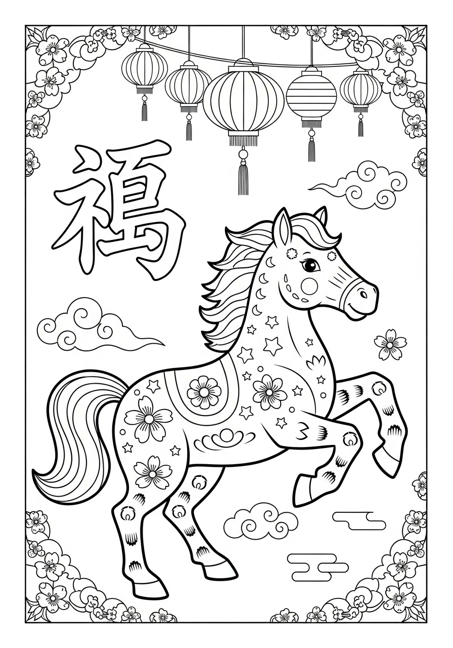 Year Of The Horse coloring pages for adults