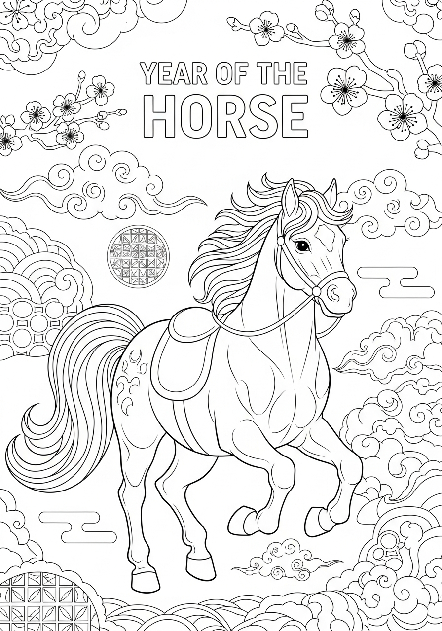 preschool Year Of The Horse coloring pages