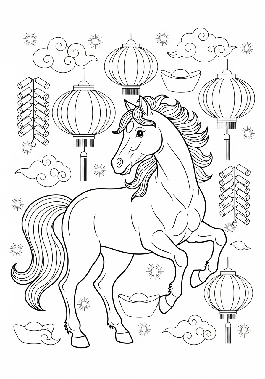 easy cute Year Of The Horse coloring pages