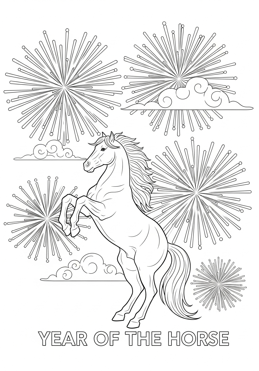 old-fashioned Year Of The Horse coloring pages