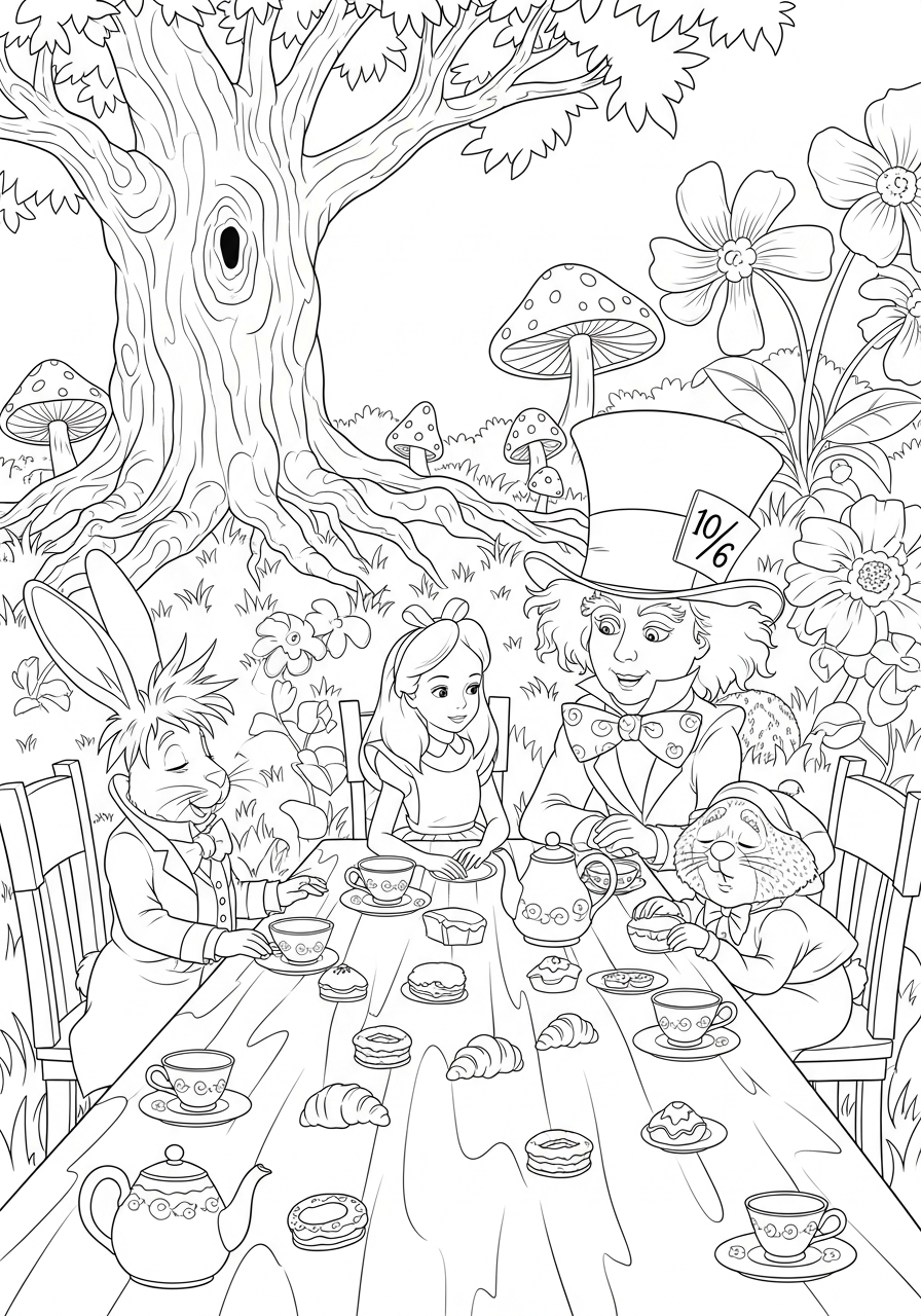 Alice in Wonderland coloring pages for adults easy
