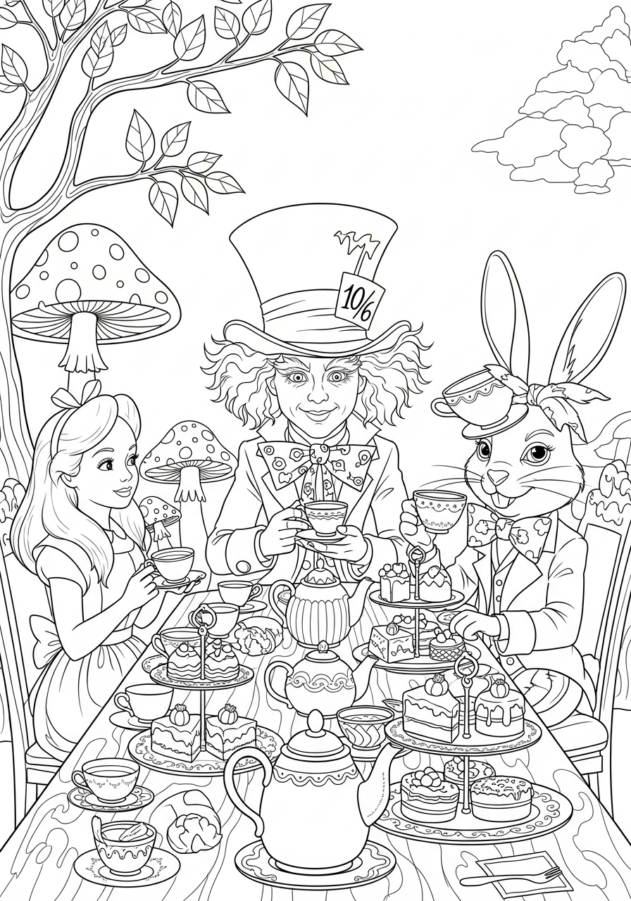 merry Alice in Wonderland coloring pages