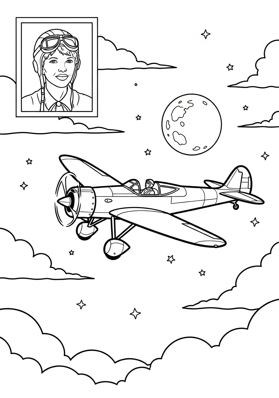 old-fashioned Amelia Earhart coloring pages
