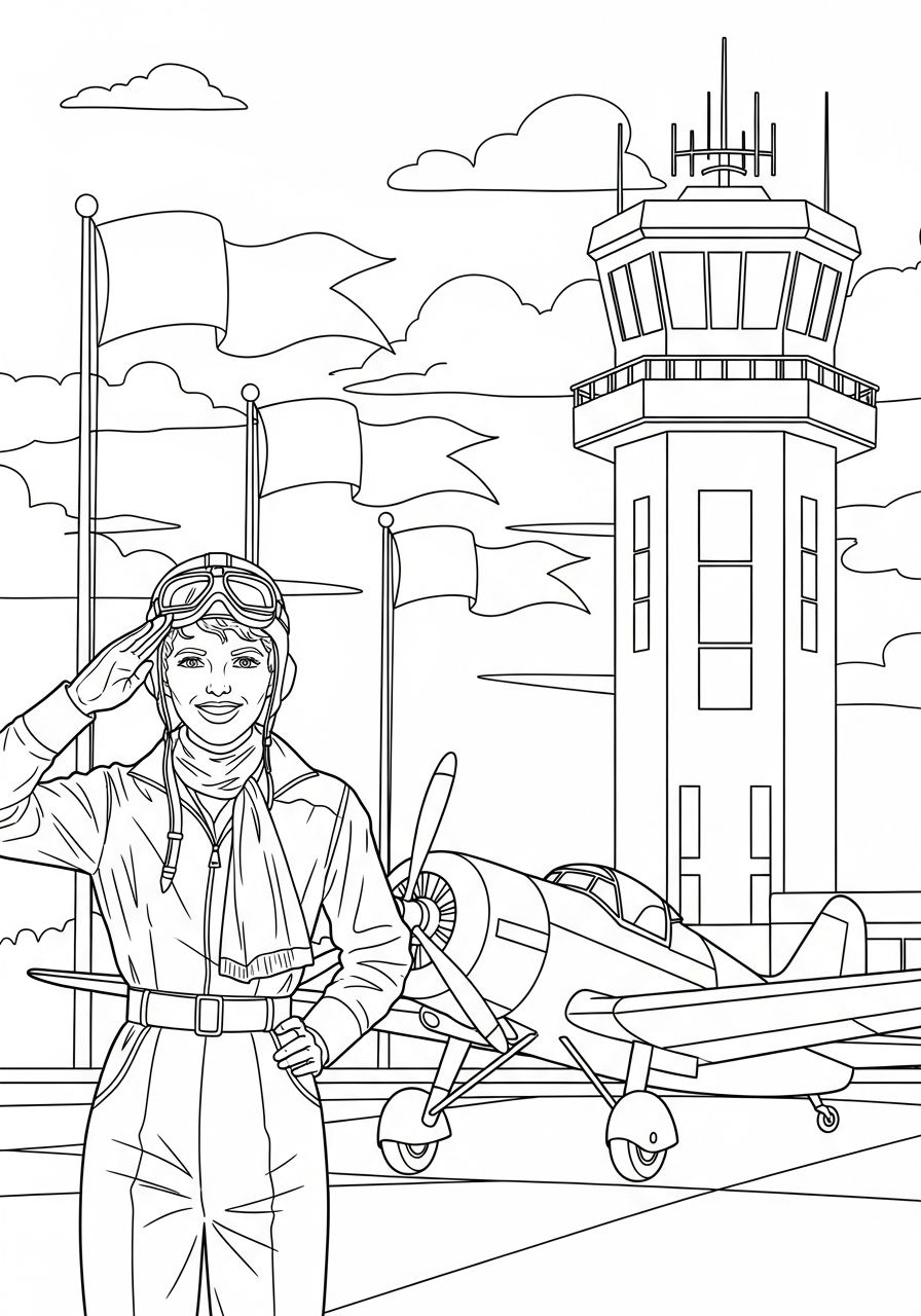 Amelia Earhart coloring book pages