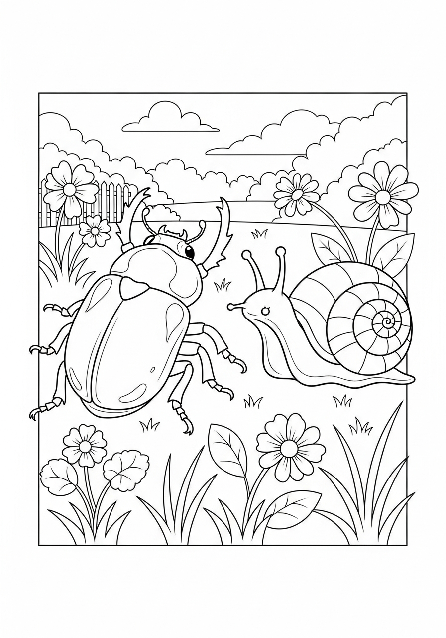 easy cute Beetle coloring pages
