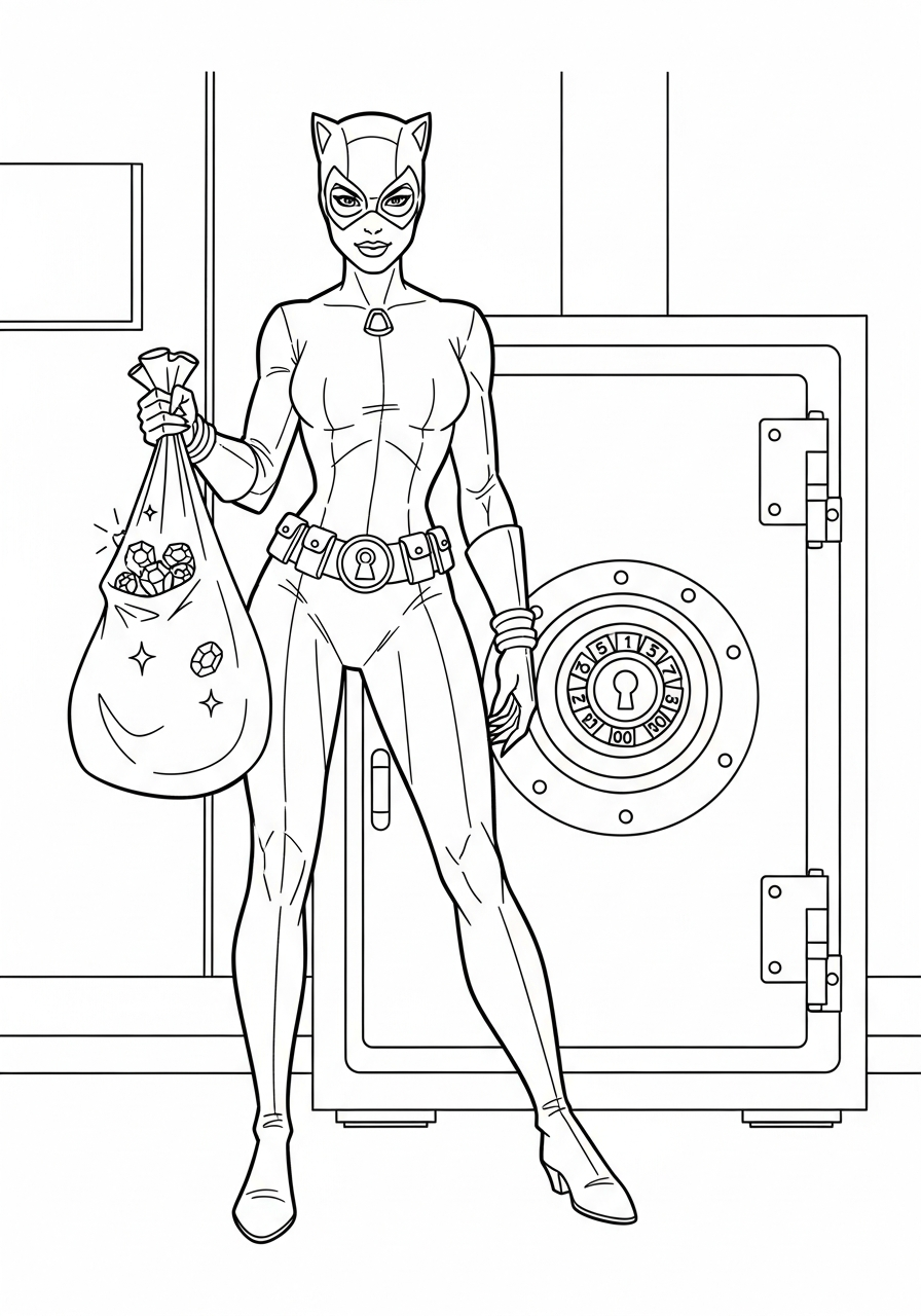 kawaii cute Catwoman coloring pages