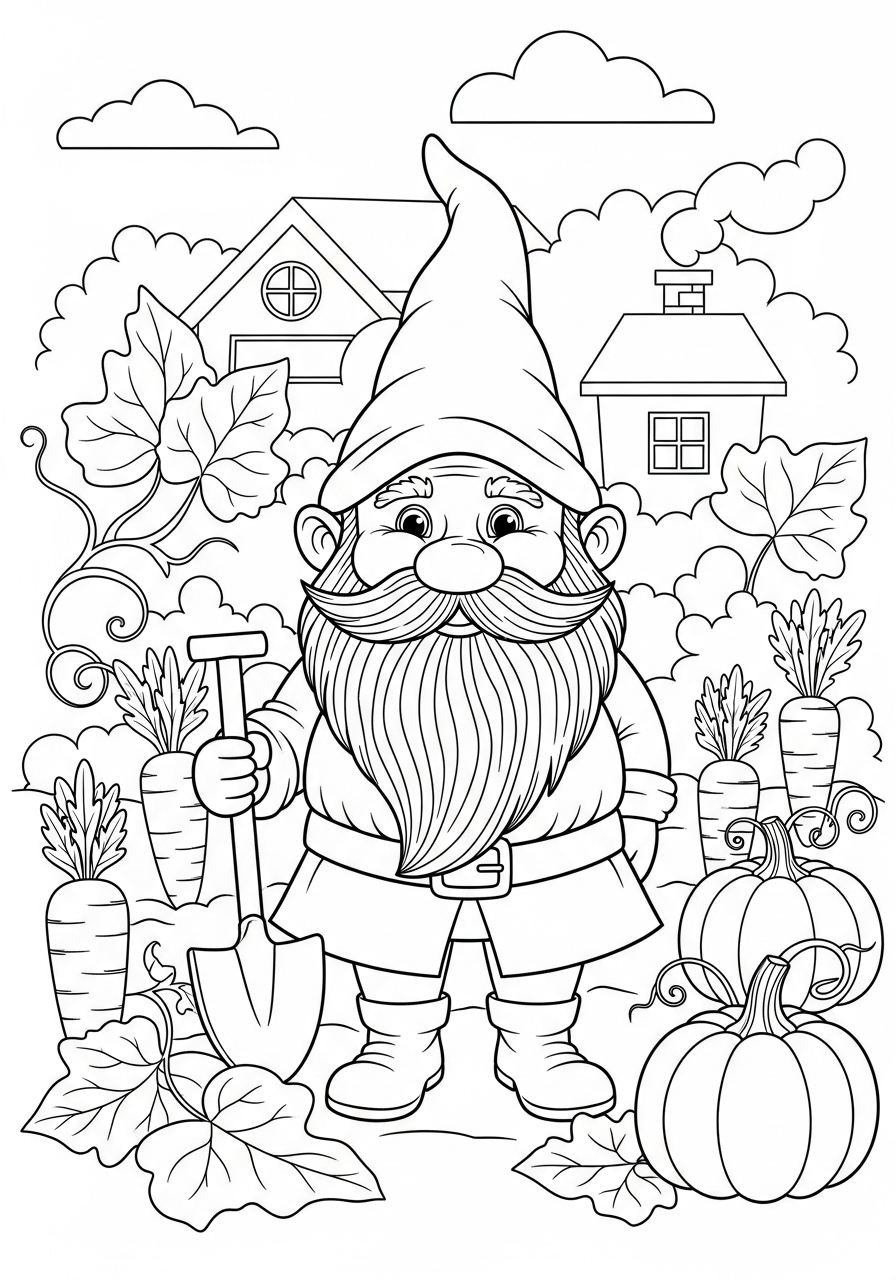 kawaii cute Gnome coloring pages