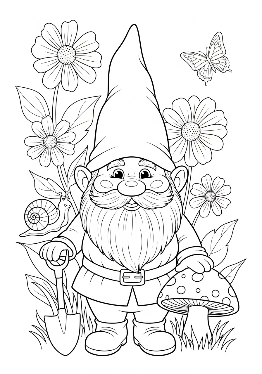 easy Gnome coloring pages