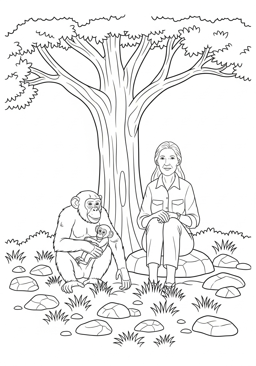 Jane Goodall Coloring Pages 3 free Jane Goodall tree coloring pages