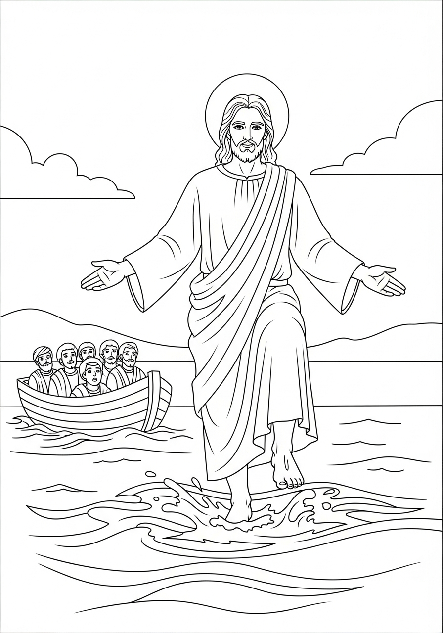 free printable Jesus walking on water coloring pages