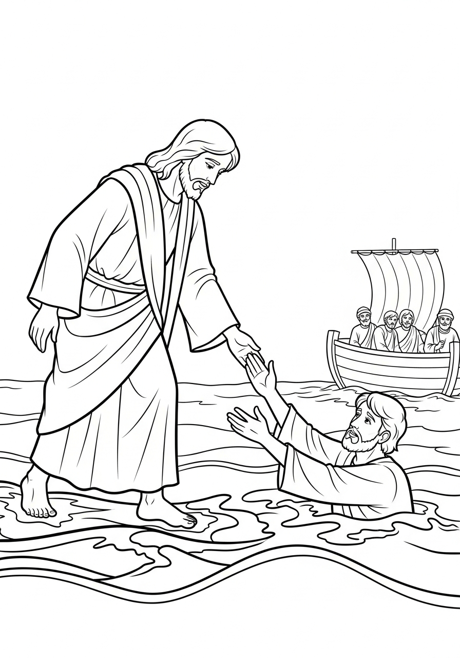 free Jesus walking on water coloring pages