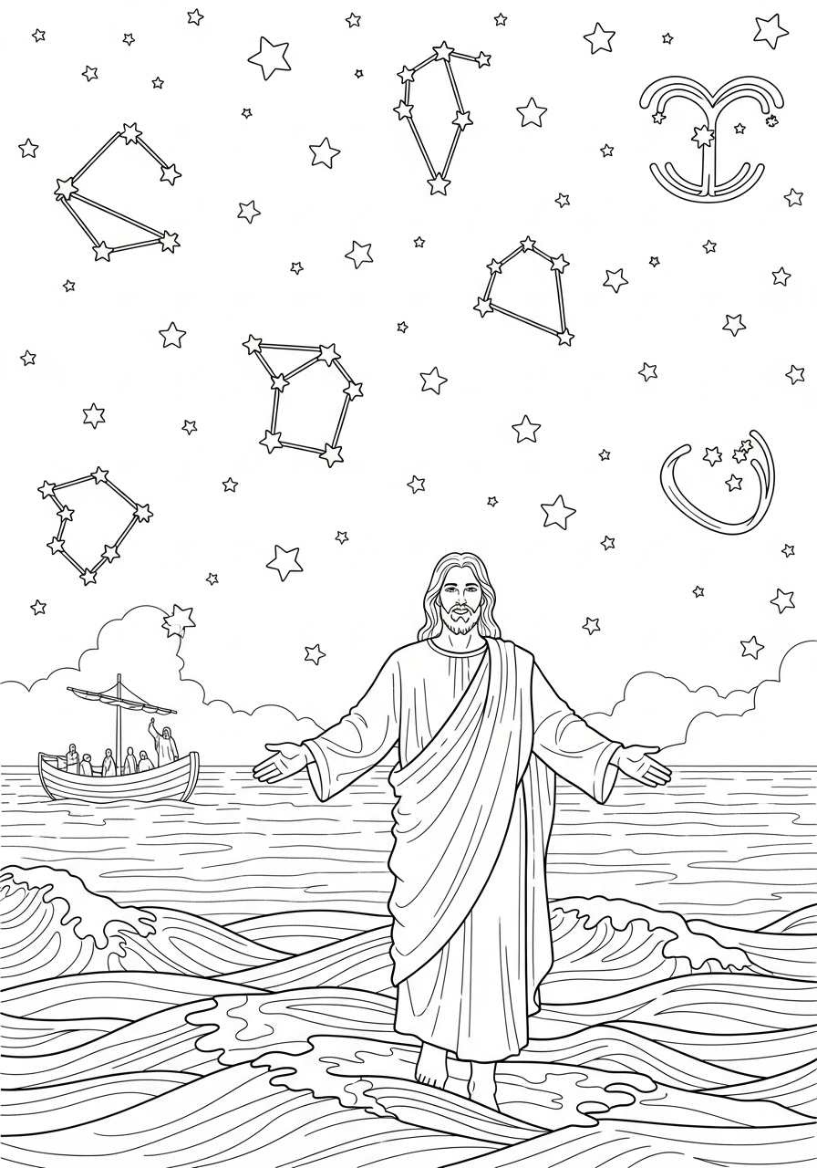 coloring pages Jesus walking on water 1