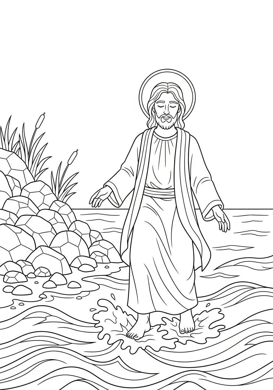 free printable Jesus walking on water coloring pages 1