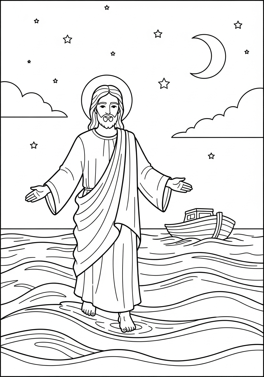 free Jesus walking on water coloring pages for kids