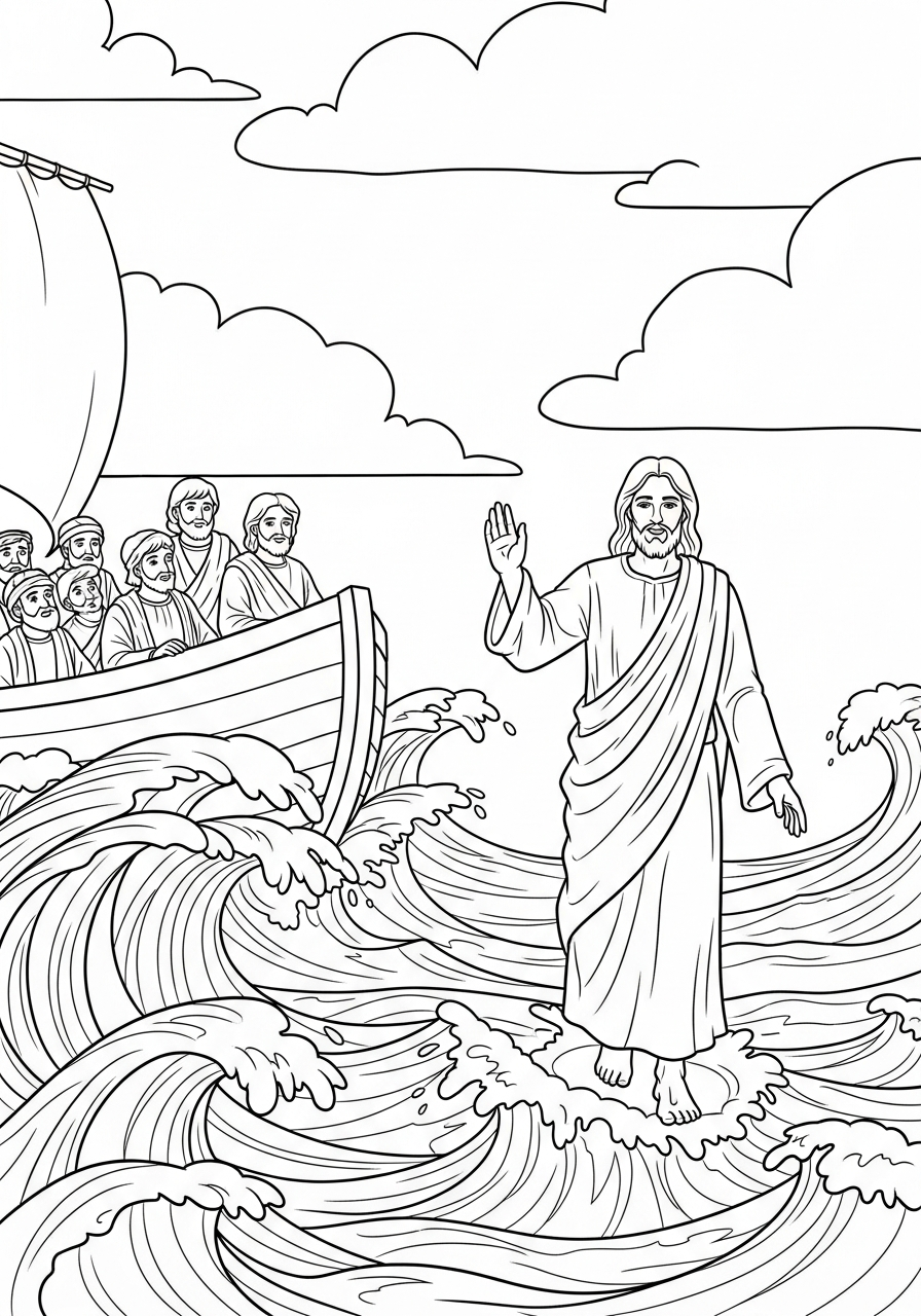 coloring pages Jesus walking on water