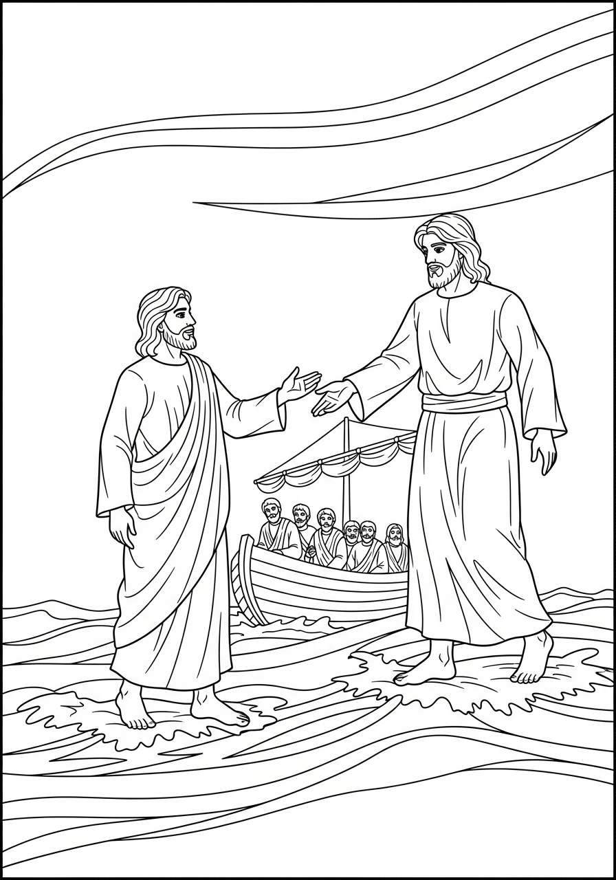 adult coloring pages Jesus walking on water