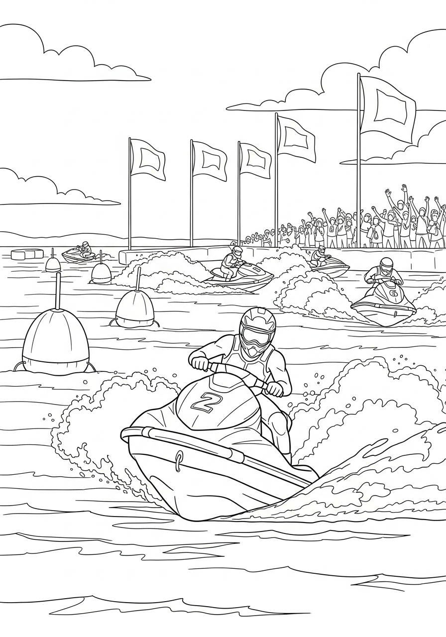 kawaii cute Jet Ski coloring pages