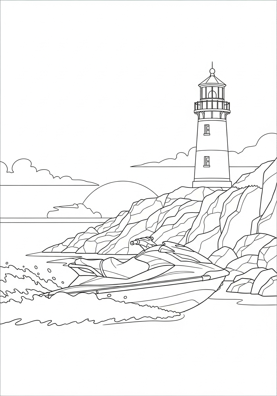 Jet Ski coloring pages for adults easy